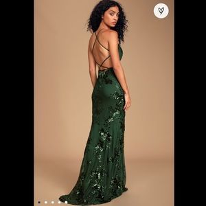 Valhalla Forest Green Sequin Lace-Up Maxi Dress